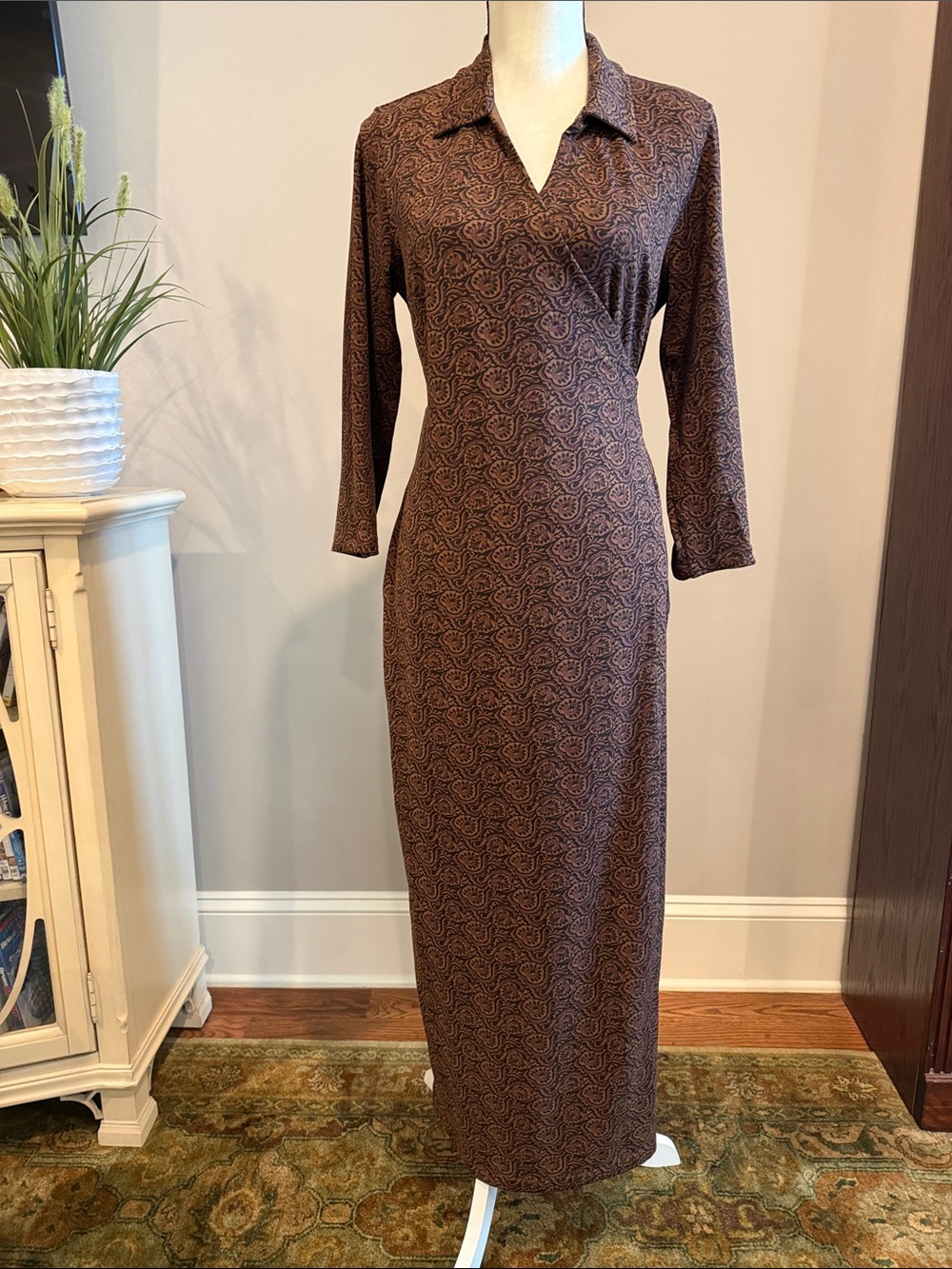 J. McLaughlin Long Sleeve Brown Paisley Maxi Dress